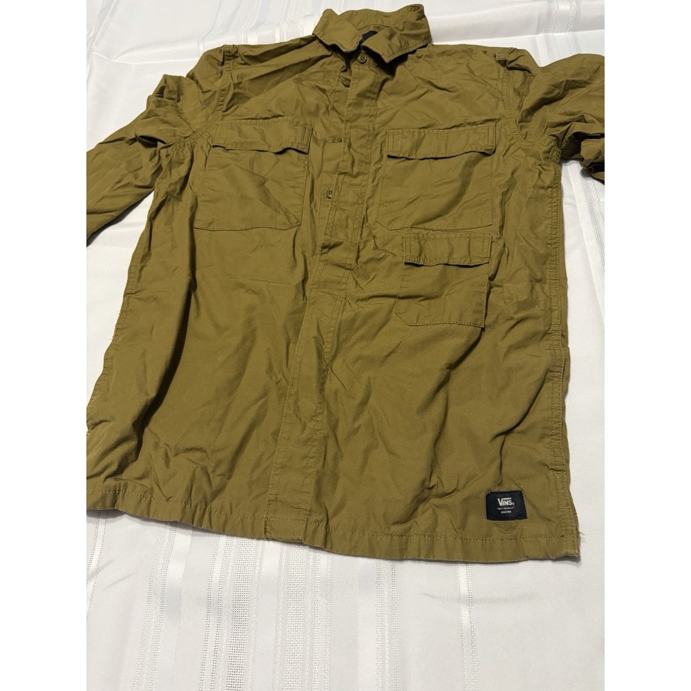 Vans Mens Small Classic Fit Utility Button Down Shirt Olive Brown Long Sleeve